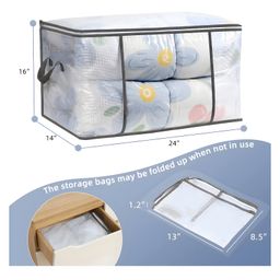 COZY VIBES 90L Large Capacity Clothes Storage Bag Organizer with Reinforced Handle Thick Nylon Material for Comforters, Blankets, Clothes, Foldable with Sturdy Zipper- PACK OF 1- COLOR MAY VARY image 3