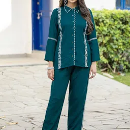 MITTOO Embroidered Shirt With Trousers Co-Ords-image-79
