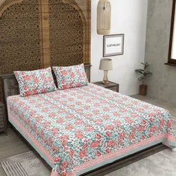 CLOTHOLOGY Orange Floral Printed Pure cotton 180 TC King Bedsheet Set 2.75 x 2.25 m-picture-35