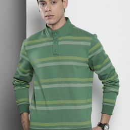 The Indian Garage Co Men Green Striped Sweatshirt-image-69