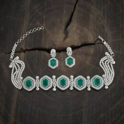 Kushal's Fashion Jewellery Green Rhodium Polished Set for Women-picture-48