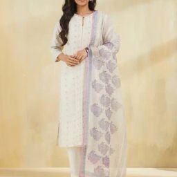 Fabindia White Cotton Silk Hand Block Printed Dupatta-picture-8