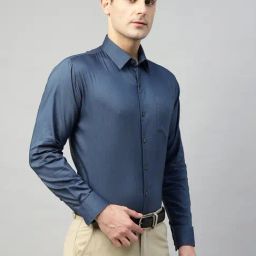 Hancock Navy Slim Fit Solid Shirt-image-93