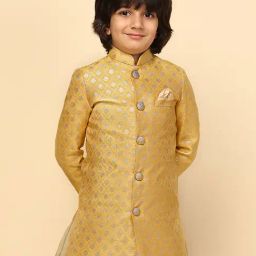 KISAH Boys Yellow Embroidered Full Sleeves Sherwani-image-20