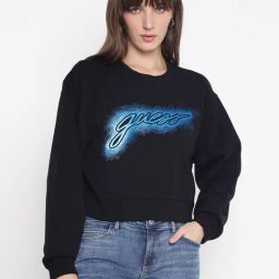 Guess Black Printed Crew Neck Full Sleeve Sweatshirt-picture-3