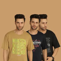 Vimal Jonney Multicolor Regular Fit Printed Crew T-Shirt - Pack of 3-image-60