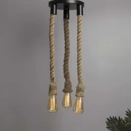 Homesake 3-Lights Round Cluster Brown Metal Rustic Rope Hanging Light  (Bulb not included)-image-88