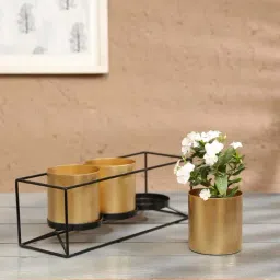 Home4U Gold & Black Iron Vase - Set of 1-11