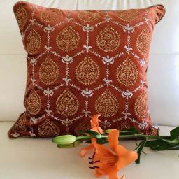 TARA Sparkling Homes Orange Embroidered Luxury Velvet Cushion Cover - Set of 1-image-55