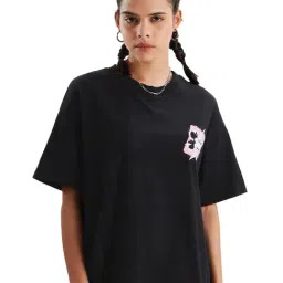The Souled Store Black Cotton Graphic Print T-Shirt-image-25