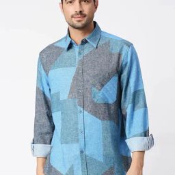 Blamblack Blue Comfort Fit Printed Shirt-image-12