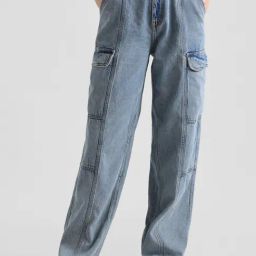 Only Light Blue Cotton Relaxed Fit Relaxed Fit High Rise Cargo Jeans-image-15