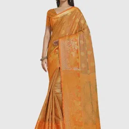 Mimosa Orange Silk Woven Saree With Unstitched Blouse-picture-39