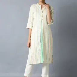 W Off-White Woven Pattern Straight Kurta-picture-2
