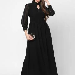 MISH Black Embellished Fit & Flare Dress-image-86