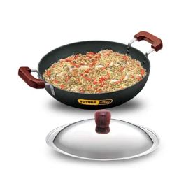 Hawkins Black & Silver Hard Anodised 35.9 cm Non-Toxic Kadai With Lid (7.5 L) - Set of 1-7