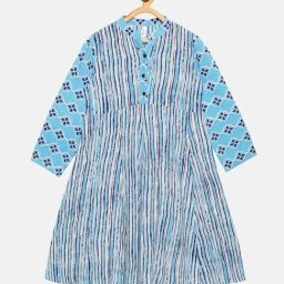 Kiddopanti Kids Blue Printed Full Sleeves Kurta-image-91
