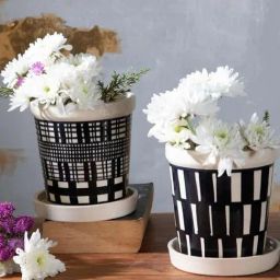 Brickwork Blocks Handcrafted Black And White Herb Planter With Tray - Set Of 2-8