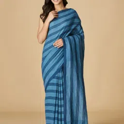 Fabindia Blue Cotton Woven Saree-picture-9