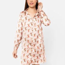 Clovia Beige Printed Night Dress-image-35