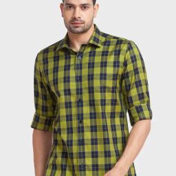 ColorPlus Green Cotton Tailored Fit Checks Shirt-image-40