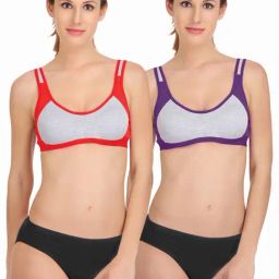 AROUSY Red & Purple Cotton Bra Panty Set - Pack Of 2-38
