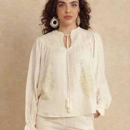 RAREISM Beige Viscose Printed Long Sleeves Top-image-49