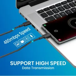 Portronics Konnect Link C Square 60W Type C to Type C Fast Charging PD Cable with 1M Length (Black) image 3