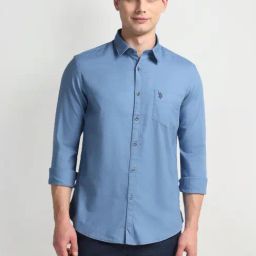 U.S. Polo Assn. Blue Cotton Slim Fit Shirt-image-28