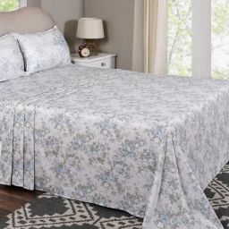 Maspar Flowerland Blue Cotton Floral 300 TC King Flat Bedsheet with 2 Pillow Cases-21