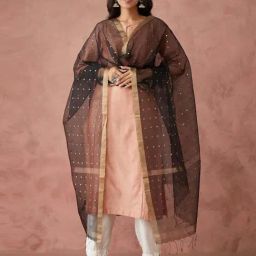 Fabindia Black Woven Pattern Dupatta-image-113