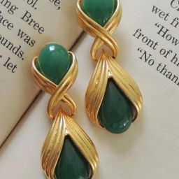 Johori Green & Golden Dangler Earrings-2