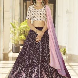 SHUBHKALA Purple & Cream Embellished Lehenga and Choli Set With Dupatta-picture-32
