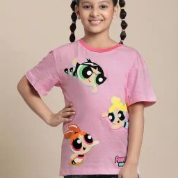 Kidsville Powerpuff Girls Printed Pink Tshirt For Girls-image-46