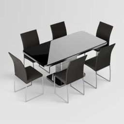 Godrej Interio Neo Apple Grey Tempered Glass 6 Seater Rectangular Dining Table Set image 2