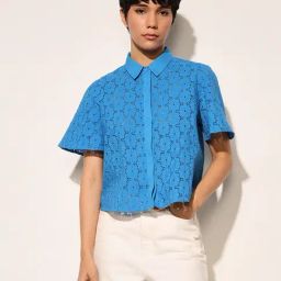 Only Blue Cotton Solid Short Sleeves Shirt-picture-2