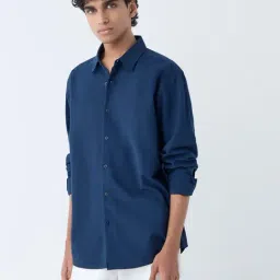 ETA by Westside Navy Solid Relaxed-Fit Cotton Shirt-picture-3