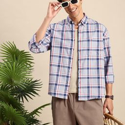Mast & Harbour Tartan Checked Textured Opaque Pure Cotton Casual Shirt-image-29