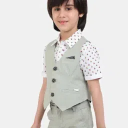 One Friday Kids Grey Self Regular Fit Waist Coat-picture-10