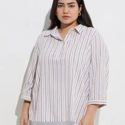 Gia by Westside Taupe Stripe Pattern Blouse-picture-27