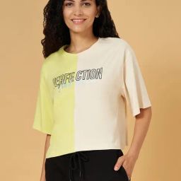 Ajile by Pantaloons White & Yellow Cotton Graphic Print Sports T-Shirt-image-14