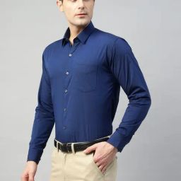 Hancock Navy Slim Fit Solid Shirt-image-82