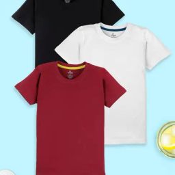 Kiddopanti Boys Multi Cotton Solid Round Neck T-Shirt Pack of 3-picture-37