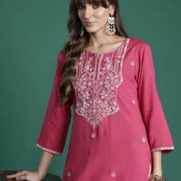 Indo Era Pink Regular Fit Embroidered Kurta-image-23