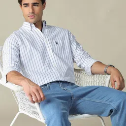 U.S. Polo Assn. Men Tailored Fit Vertical Striped Pure Cotton Casual Shirt-picture-30