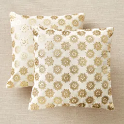 Home Centre Celestial Beige 2 Pieces Floral Printed Cotton Square Cushion Covers-image-77