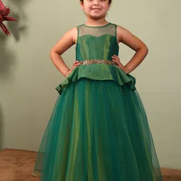 Toy Balloon kids -Girls Solid Green Fit & Flare Peplum Net Maxi Dress-image-94