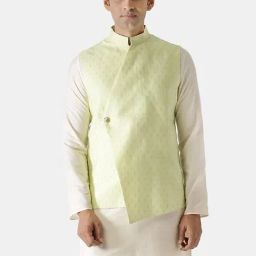 KISAH Green Blended Embroidered Nehru Jacket-image-37