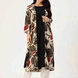 Amukti Black Rayon Floral Kurti With Jacket-picture-36