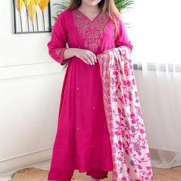 KALINI Women Ethnic Motifs Embroidered Regular Thread Work Kurta With Trousers & Dupatta-10